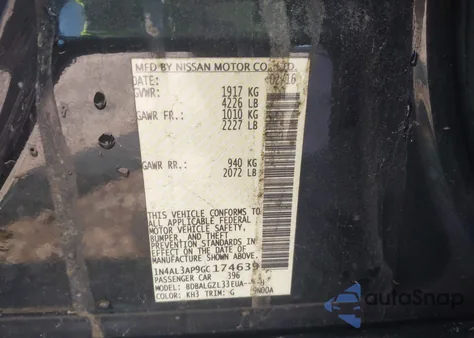 2016 Nissan Altima 2.5 S z USA, uszkodzony, nr VIN 1N4AL3AP9GC174639